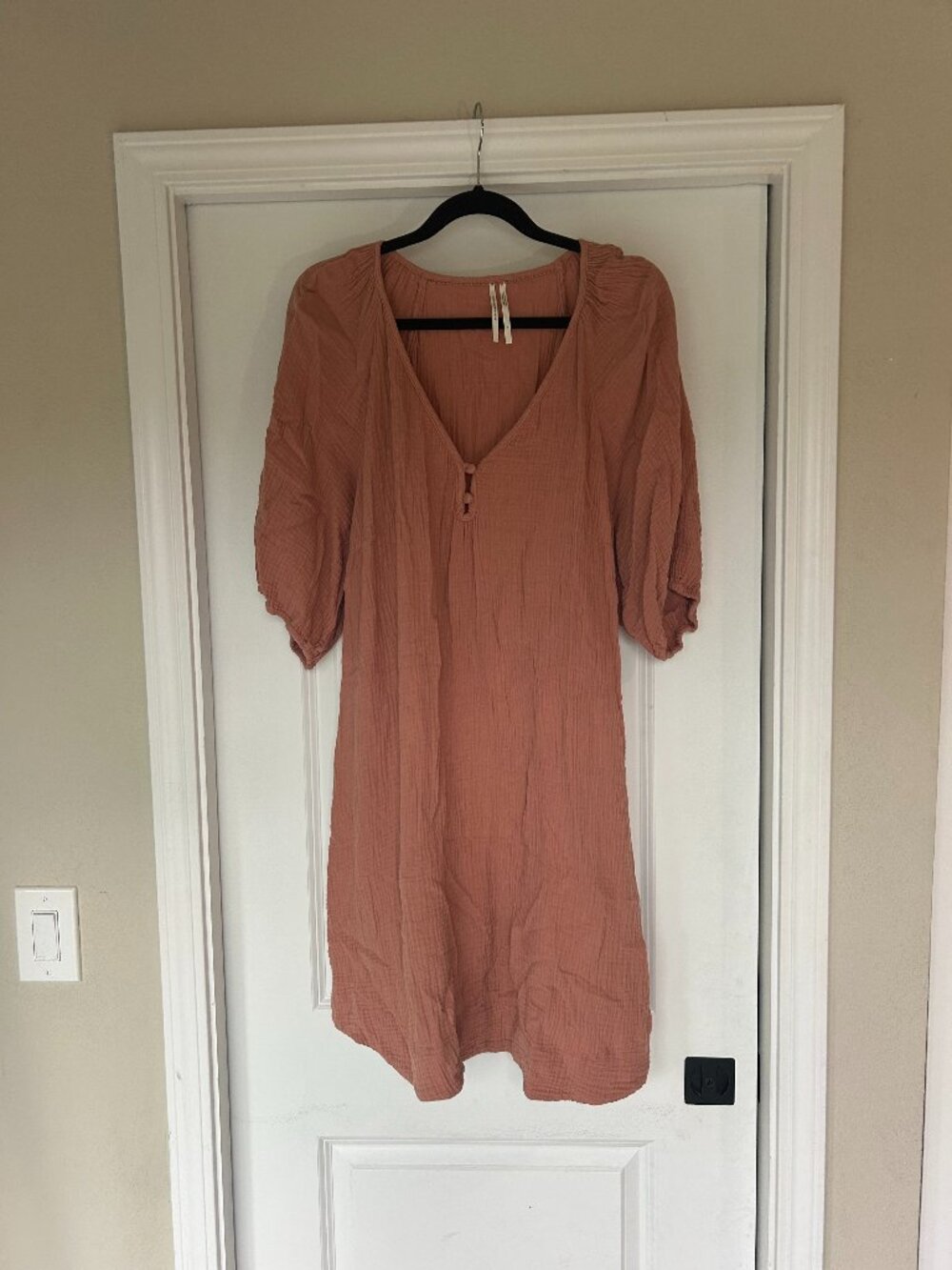 By Anthropologie Terracotta Gauze Puff Sleeve Midi Dress 1X